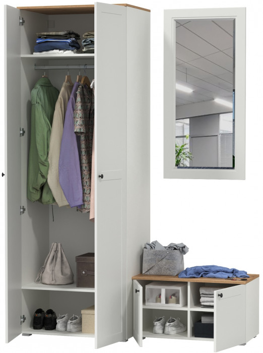 Остин Прихожая 18, белый шагрень/дуб крафт золотой