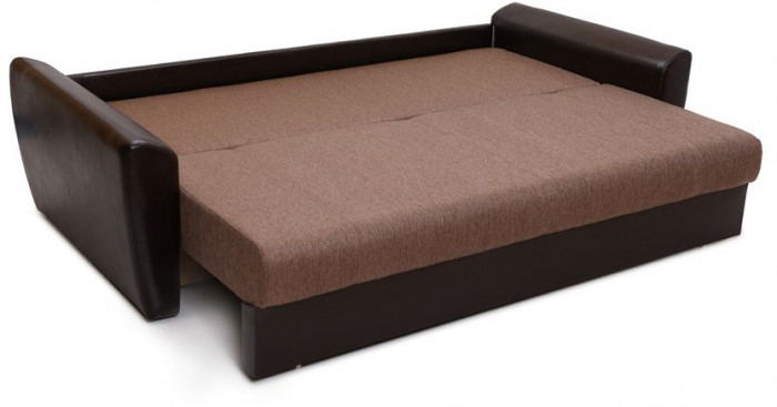 Диван-кровать Амстердам, 150х195, раскладной, еврокнижка, пружинный блок, рогожка/экокожа, коричневый
