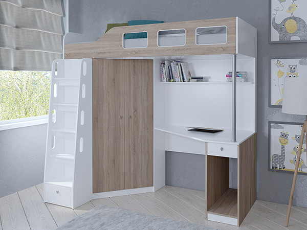 Кровать чердак Астра 7 Белый/Сонома