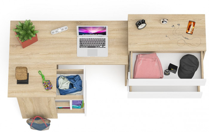 Мори компьютерный стол МС-16 левый + Комод МК800.4, дуб сонома/белый