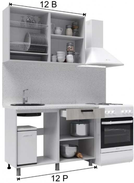 Кухонный гарнитур Кампео 1,2м Белый снег/Бриз
