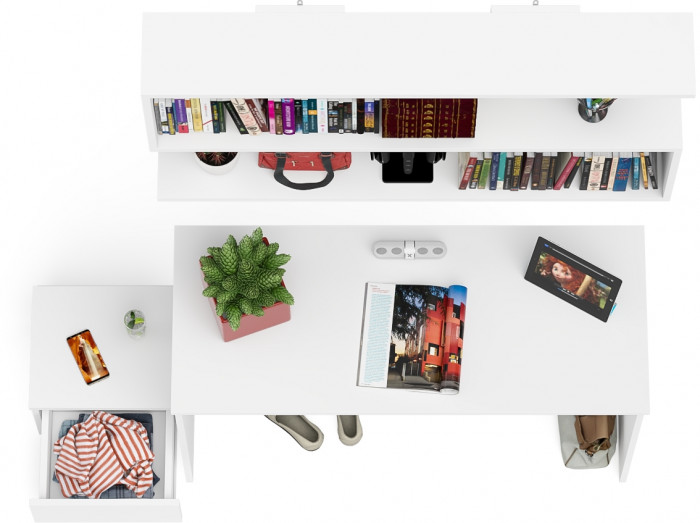 Мори письменный стол МСП1200.1 + Тумба ТМП400.1 + Полка 1200, белый