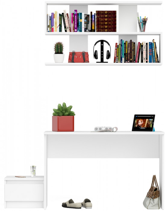 Мори письменный стол МСП1200.1 + Тумба ТМП400.1 + Полка 1200, белый