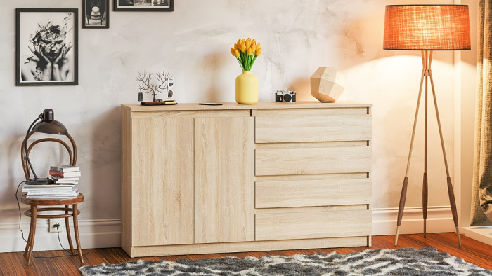 Мори Комод МК1600.1, цвет дуб сонома, ШхГхВ 160,4х41х94 см., НЕ универсальная сборка