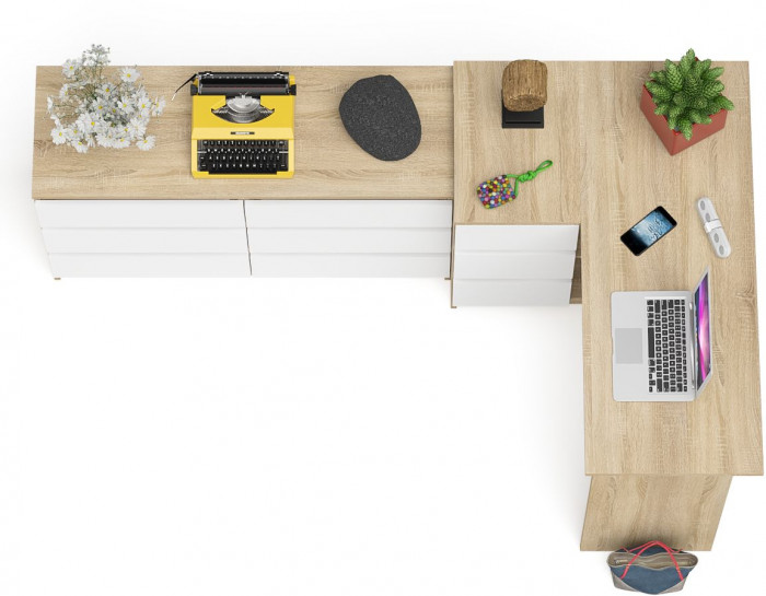 Мори Стол компьютерный МС-16 левый + Комод МК1200.6, цвет дуб сонома/белый, ШхГхВ 244,8х84,9х76,6 см., выдвижные ящики слев, НЕ универсальная сборкаа