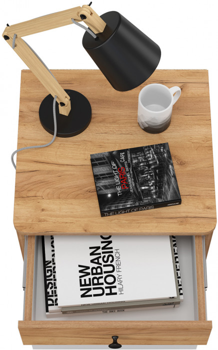 Вуди 13.287 Тумба прикроватная, цвет белый премиум/дуб крафт золотой, ШхГхВ 45х43,1х42,7 см.