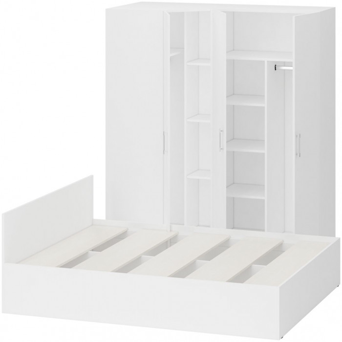 Спальня Стандарт 2-1600, цвет белый, ШхГхВ 163,5х203,5х70 + 171,2х81,2х200 см., сп.м. 1600х2000 мм., без матраса, основание есть