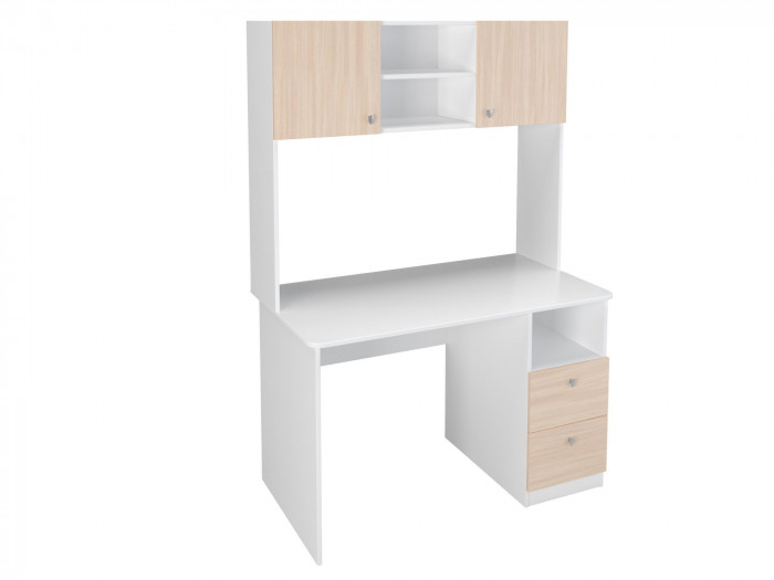 Стол письменный с надстройкой Белый/Дуб молочный
