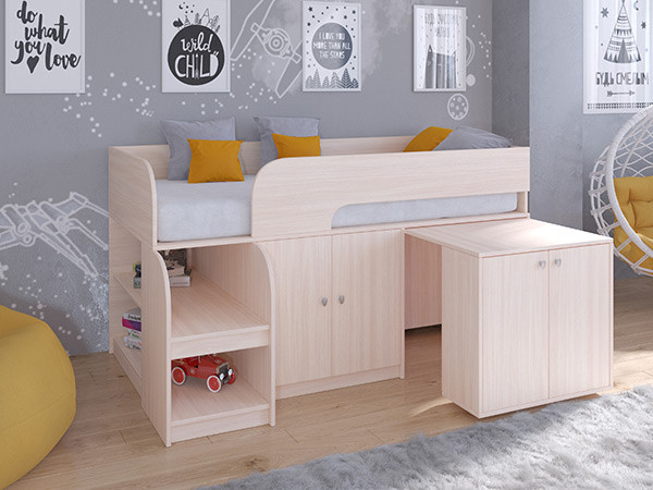 Кровать чердак Астра 9 V8 Дуб молочный/Дуб молочный