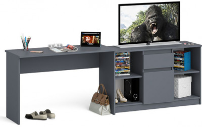 Мори Стол письменный МСП1200.1 + Тумба МТВ1204.1, цвет графит, ШхГхВ 240,8х50х76,6 см., универсальная сборка