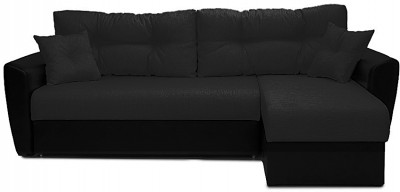 Диван-кровать угловой Амстердам, 150х200, еврокнижка, рогожка/экокожа, черный