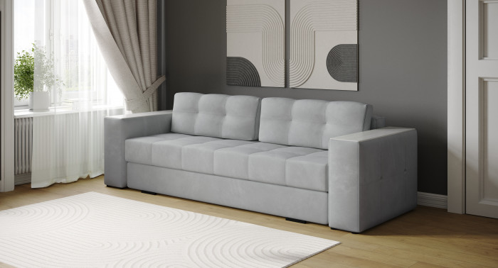 Диван раскладной Нави, светло-серый/мдф холст белый