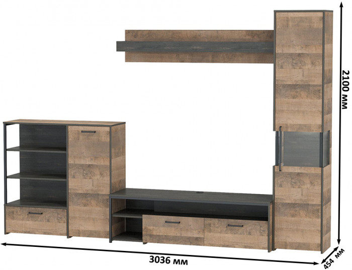 Трувор Гостиная 021, дуб гранж песочный/интра