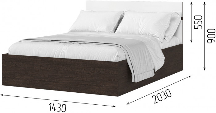 ЛИБЕРТИ КР 01 Кровать 1,4 (1432х900х2032) Фасад МДФ БЕЛЫЙ ГЛЯНЕЦ/Корпус ВЕНГЕ