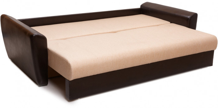 Диван-кровать Амстердам, 150х195, раскладной, еврокнижка, пружинный блок, рогожка/экокожа, коричнево-бежевый