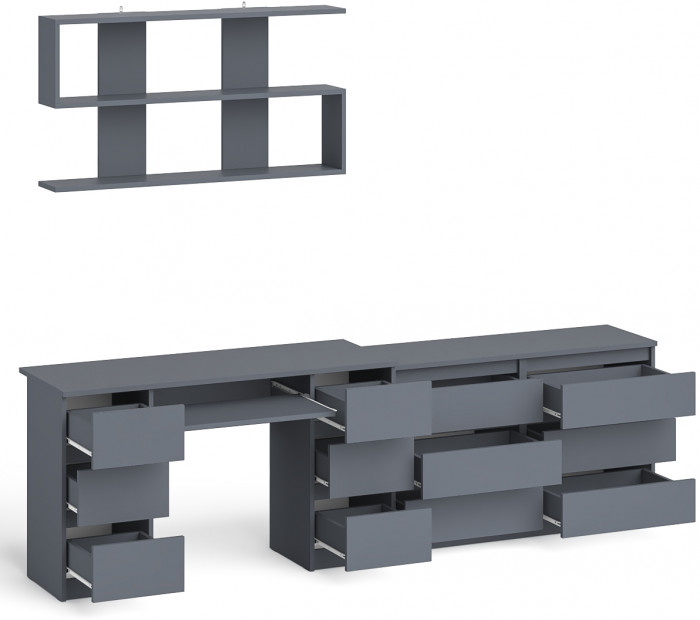 Мори компьютерный стол МС-2 + Комод МК1200.6 + Полка 1200, графит