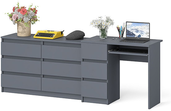 Мори компьютерный стол МС-6 левый + Комод МК1200.6, графит