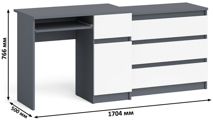 Мори Стол компьютерный МС-1 правый + Комод МК800.1, цвет графит/белый, ШхГхВ 170,4х50х76,6 см., выдвижной ящик справа, НЕ универсальная сборка