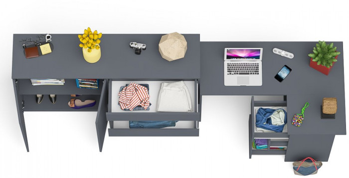 Мори Стол компьютерный МС-16 правый + Комод МК1600.1, цвет графит, ШхГхВ 284,8х84,9х94 см., выдвижные ящики справа, НЕ универсальная сборка