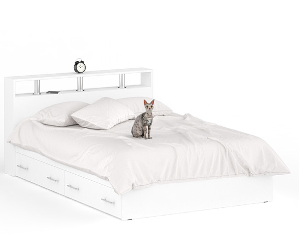 Камелия Кровать с ящиками 1400, цвет белый, ШхГхВ 143,5х217х78,2 см., сп.м. 1400х2000 мм., без матраса, основание есть