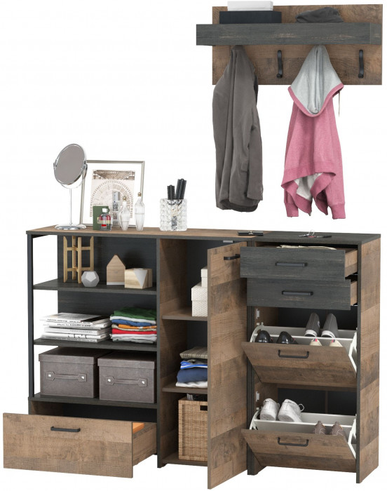 Трувор Прихожая 155, цвет дуб гранж песочный/интра, ШхГхВ 159х37х195 см., универсальная сборка