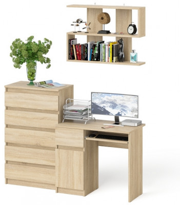 Мори Стол компьютерный МС-1 левый + Комод МК700.5 + Полка 900, цвет дуб сонома, ШхГхВ 160,4х50х209,6 см., НЕ универсальная сборка