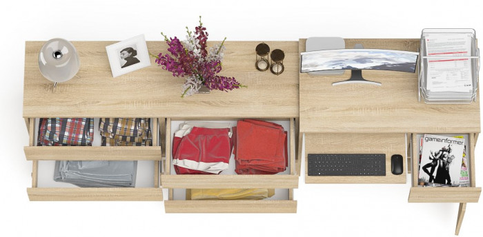 Мори Стол компьютерный МС-1 правый + Комод МК1380.6, цвет дуб сонома, ШхГхВ 228х50х76,6 см., выдвижной ящик справа, НЕ универсальная сборка