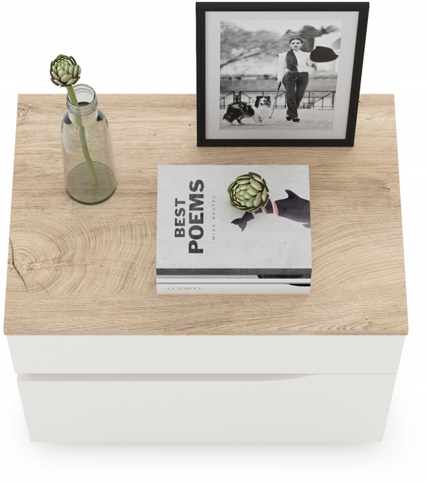 Муссон 16.03 Тумба прикроватная, цвет белый/дуб эндгрейн элегантный, ШхГхВ 56х39,4х42 см., два выдвижных ящика, НЕ универсальная сборка