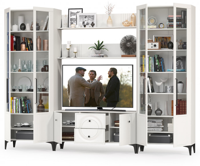 Валенсия Гостиная № 065, ЛДСП белый шагрень/МДФ белый шагрень