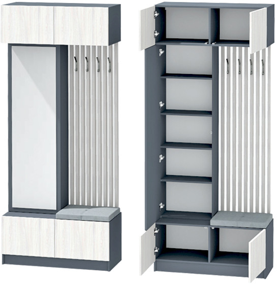 Модульная Прихожая Иннэс-10, набор 6, Графит/Ясень Анкор Светлый