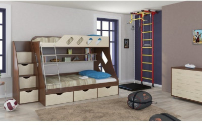 Детская двухъярусная кровать Дельта 20.01+23.02+25 (Дуб молочный, Белый)