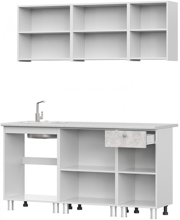 Кухонный гарнитур КГ 1 (1.6 м), Белый, Цемент светлый