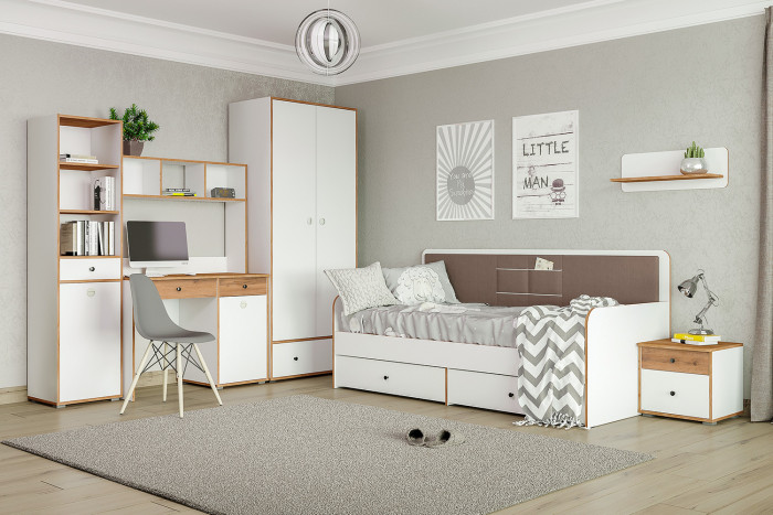 Вуди 15.46 Полка, цвет белый премиум/дуб крафт золотой, ШхГхВ 70х19,6х24 см.