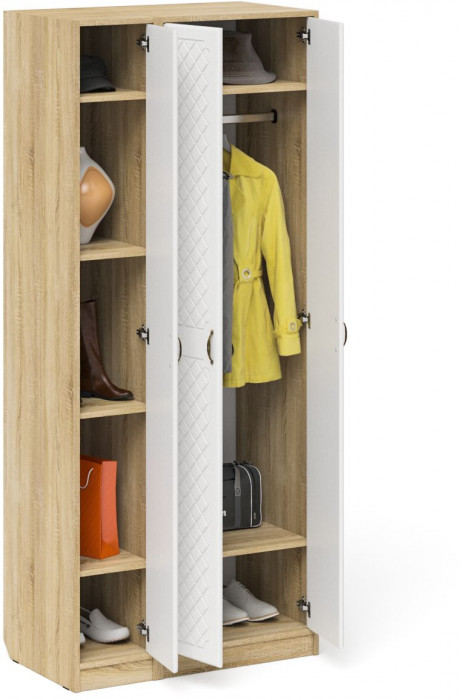 Прихожая П-6-500 Шкаф + Пенал, цвет дуб сонома/фасады МДФ белое дерево фрезеровка ромб, ШхГхВ 90х50х210 см., универсальная сборка