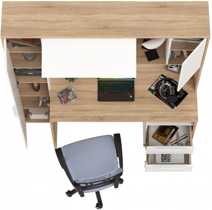Стол компьютерный Комфорт 12.95N + кресло 103 серое, цвет дуб сонома/белый, ШхГхВ 162х60,3х180 см., НЕ универсальная сборка