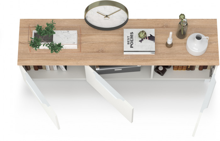 КР100 Тумба под ТВ 13.267.01, цвет белый шагрень/дуб сонома, ШхГхВ 138,4х34,9х43,8 см., универсальная сборка (100)