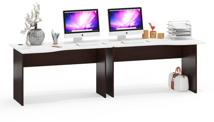 Два стола письменных С-МД-1-04, цвет венге/белый шагрень, ШхГхВ 260х75х74 см., универсальная сборка