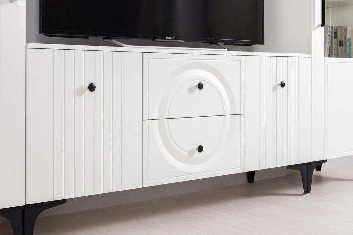 Валенсия Гостиная № 066, ЛДСП белый шагрень/МДФ белый шагрень