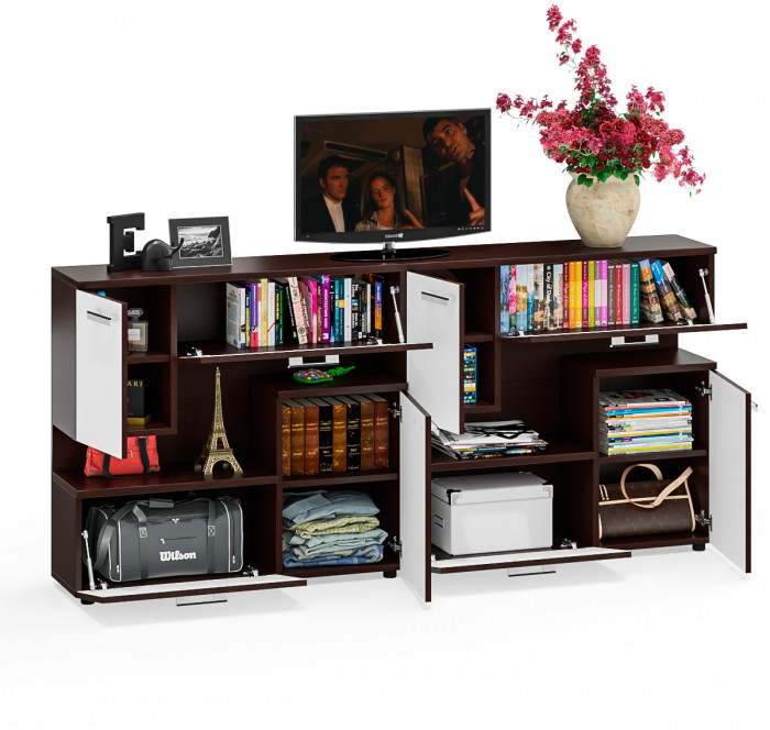 Две тумбы ТВ С-МД-С1-1000, венге/белый шагрень