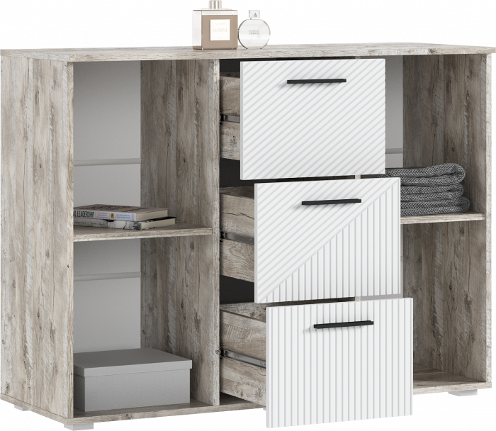 Сильвия Комод (3 ящика/2 двери) 1200, Браш Вайт/Дуб Юкон