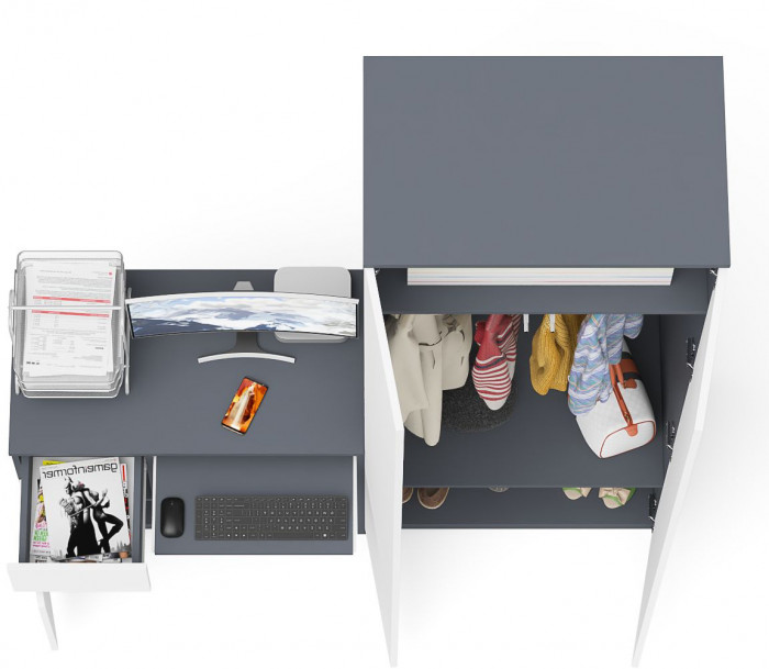 Мори Стол компьютерный МС-1 левый + Шкаф МШ800.1, цвет графит/белый, ШхГхВ 170,4х50,4х209,6 см., выдвижной ящик слева, НЕ универсальная сборка