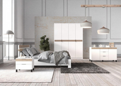 Модульная спальня Нао, набор №3, Белый/Профиль МДФ Дуб вотан