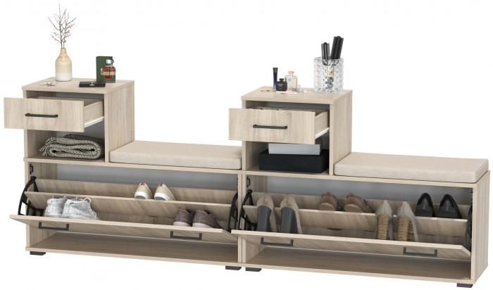 Лира ГК 2-0714+2-0714дубсон Тумба под обувь, цвет дуб сонома, ШхГхВ 200х33х75,5 см., универсальная сборка