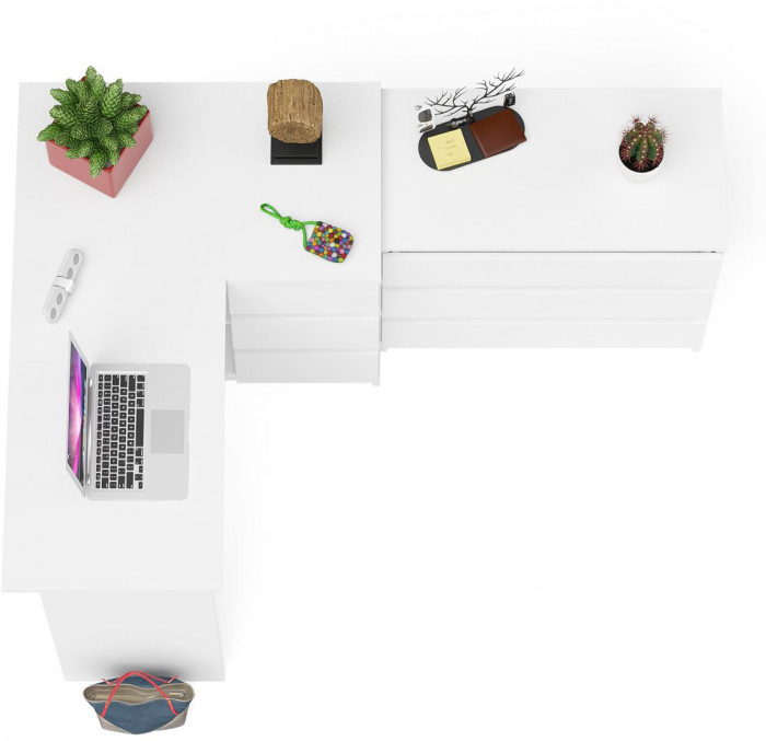 Мори Стол компьютерный МС-16 правый + Комод МК800.1, цвет белый, ШхГхВ 204,8х84,9х76,6 см., выдвижные ящики справа, НЕ универсальная сборка
