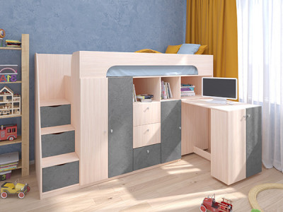 Кровать чердак Астра 11 Дуб молочный/Железный Камень