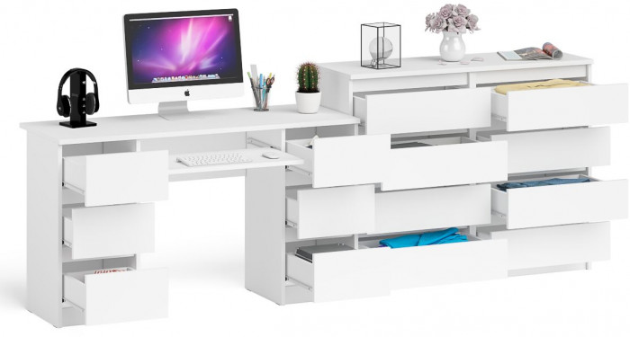 Мори Стол компьютерный МС-2 + Комод МК1200.8, цвет белый, ШхГхВ 255,8х50х94 см., универсальная сборка