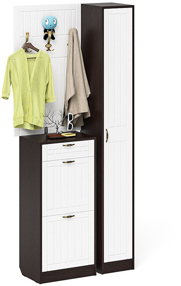 Прихожая П-6 Компоновка № 24, цвет венге/фасады МДФ белое дерево фрезеровка прованс, ШхГхВ 90х35х210 см., универсальная сборка