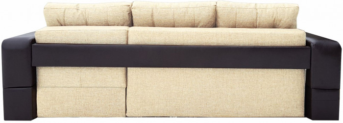 Диван-кровать раскладной еврокнижка, угловой Манчестер , с подсветкой, рогожка/экокожа, ширина спального места 150 см, бежевый