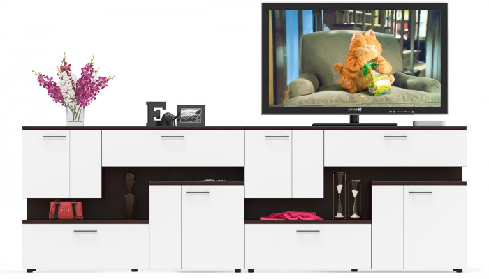 Две тумбы ТВ С-МД-С1-1400, венге/белый шагрень