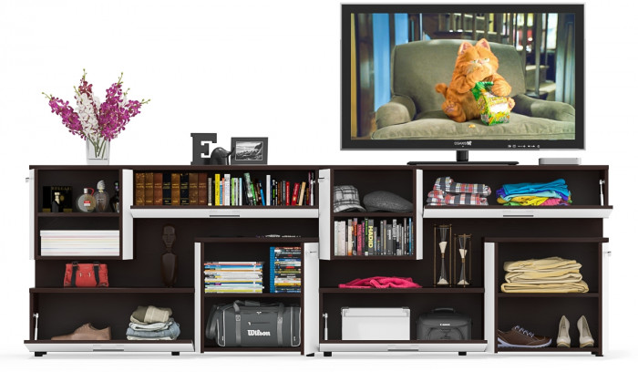 Две тумбы ТВ С-МД-С1-1400, венге/белый шагрень